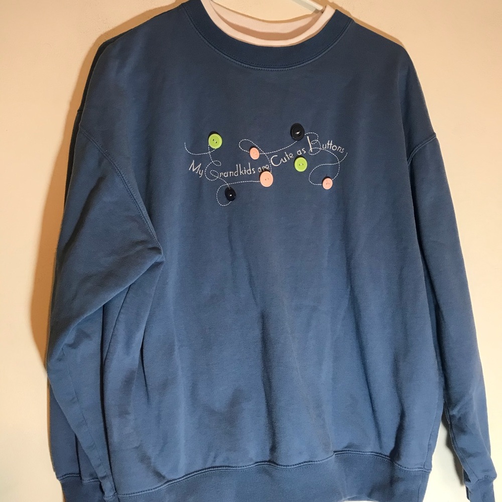 M & C SPORTSWEAR Embellished Button Sweatshirt LG